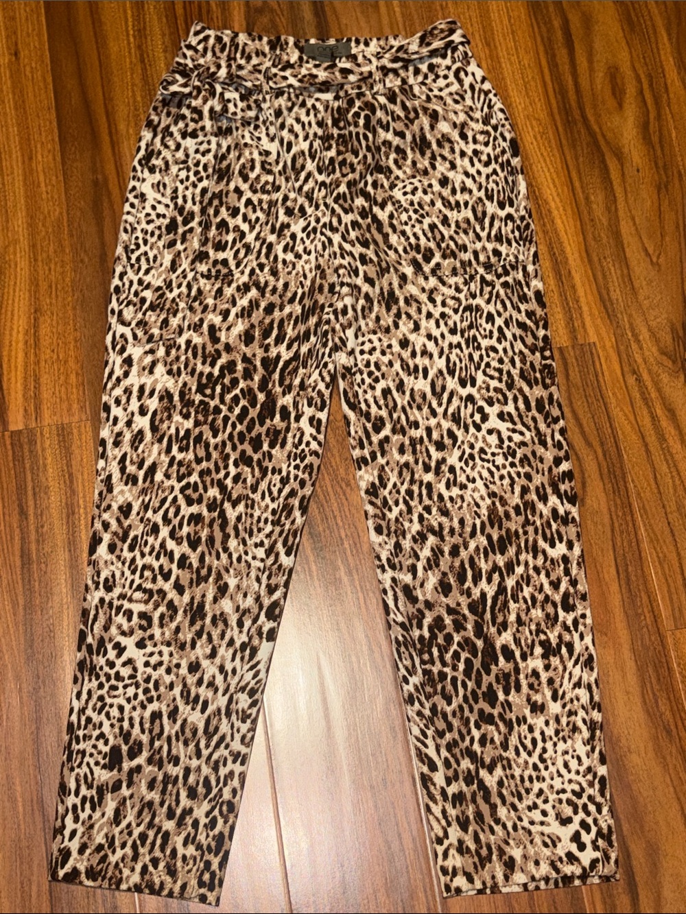 Straight Leg Leopard Print Pants in Tan and Brown